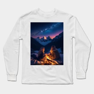 On a serene mountaintop two sisters sit on a blanket. Long Sleeve T-Shirt